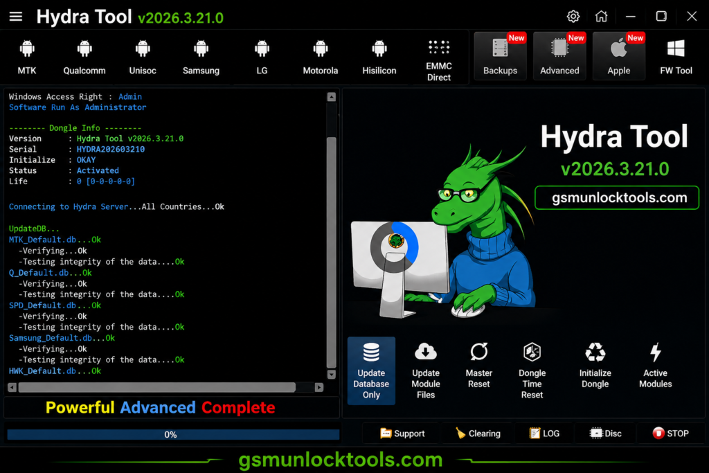 Hydra Tool v2026.3.21.0 latest mobile repair tool interface