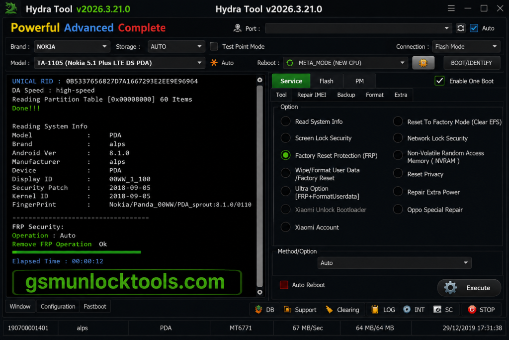 Hydra Tool v2026.3.21.0 FRP and mobile repair interface