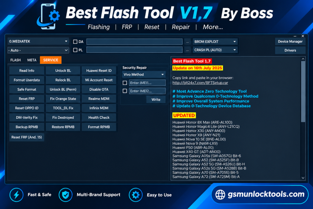 Best Flash Tool V1.7 By Boss software interface