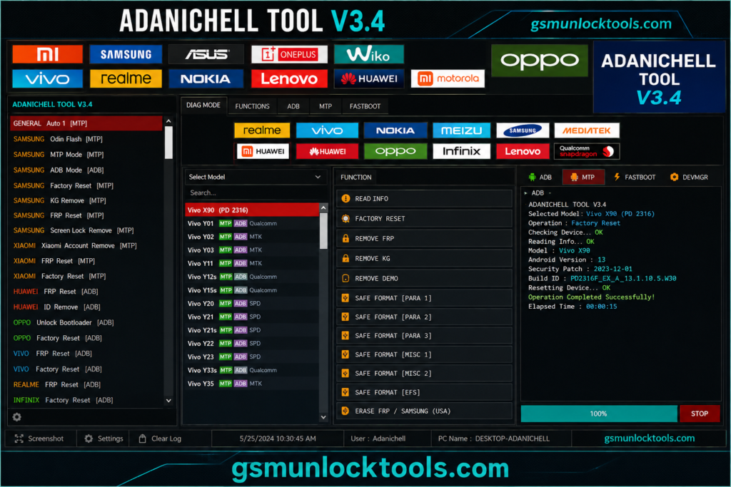 Adanichell Tool V3.4 Android repair software interface