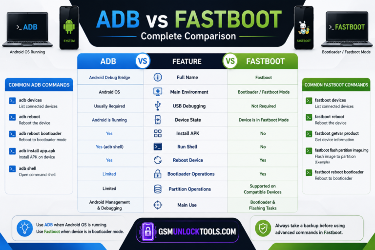 ADB vs Fastboot Comparison Cheat Sheet